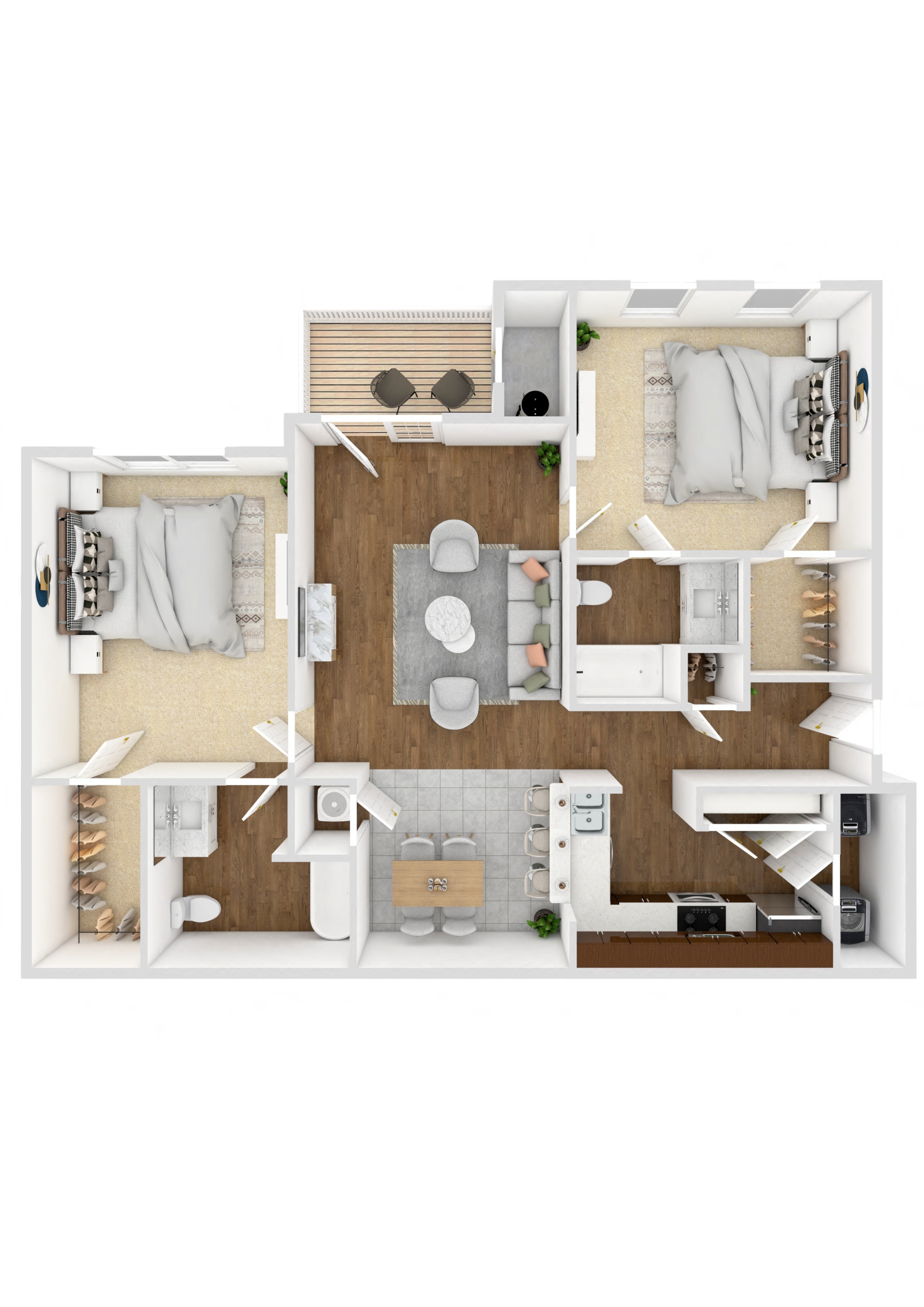 Floor plan for 2 beds, 2 baths, 1192 sqft